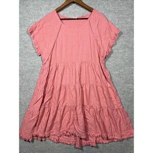 Umgee  Linen Blend Dress Tiered Ruffle Pink Frayed Edge Boho Chic Beachy…